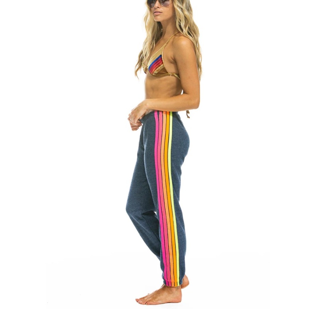 AVIATOR NATION sweatpants, size small in heather navy with neon stripe, Small